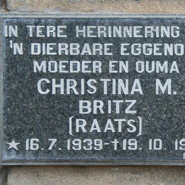 BRITZ Christina M. nee RAATS 1939-1990