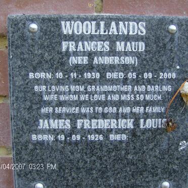 WOOLLANDS James Frederick Louis 1926- &amp; Frances Maud ANDERSON 1930-2000