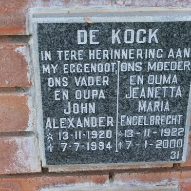 KOCK John Alexander, de 1920-1994 &amp; Jeanetta Maria ENGELBRECHT 1922-2000