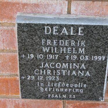 DEALE Frederik Wilhelm 1917-1997 &amp; Jacomina Christiana 1923-
