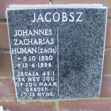 JACOBSZ Johannes Zacharias Human 1920-1998