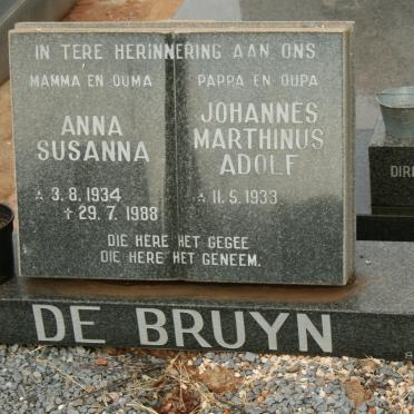 BRUYN Johannes Marthinus Adolf, de 1933- &amp; Anna Susanna 1934-1988