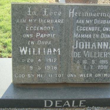 DEALE William 1912-1976 &amp; Johanna DE VILLIERS 1915-2001