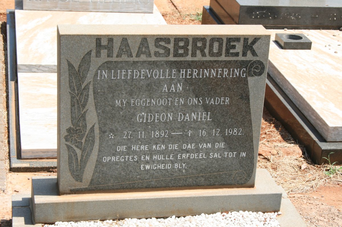 HAASBROEK Gideon Daniel 1892-1982