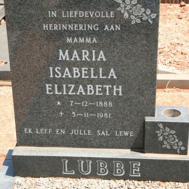 LUBBE Maria Isabella Elizabeth 1888-1981