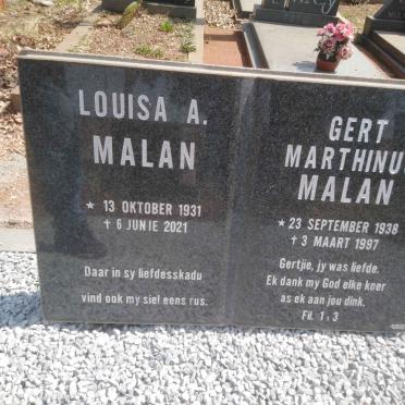 MALAN Gert Marthinus 1938-1997 &amp; Louisa A. 1931-2021