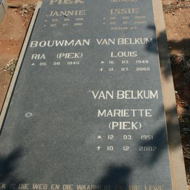 PIEK Jannie 1916-1990 &amp; Issie ROUX 1920-2000