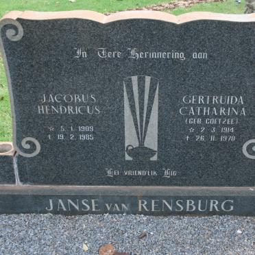 RENSBURG Jacobus Hendricus, Janse van 1909-1985 &amp; Gertruida Catharina COETZEE 1914-1970