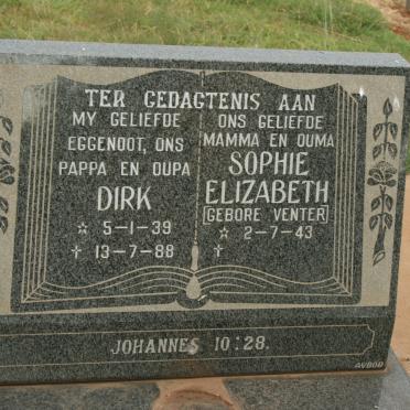 VENTER Dirk 1939-1988 &amp; Sophie Elizabeth VENTER 1943-