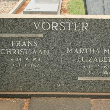 VORSTER Frans Christiaan 1914-1989 &amp; Martha Maria Elizabeth 1912-1987