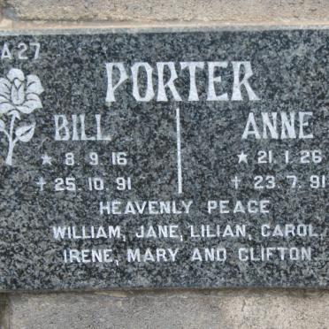 PORTER Bill 1916-1991 &amp; Anne 1926-1991