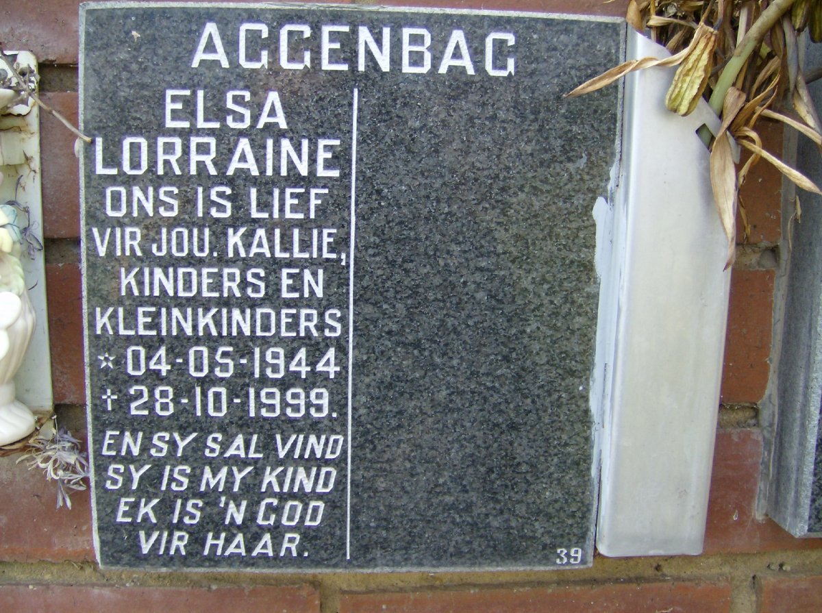 AGGENBAG Elsa Lorraine 1944-1999