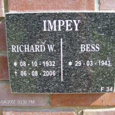 IMPEY Richard W. 1932-2006 &amp; Bess 1943-