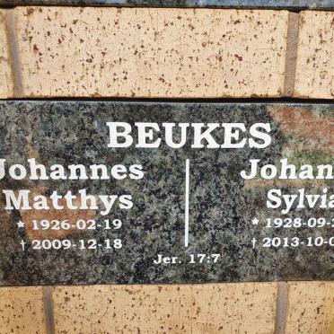 BEUKES Johannes Matthys 1926-2009 &amp; Johanna Sylvia 1928-2013