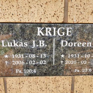 KRIGE Lukas J.B. 1931-2006 &amp; Doreen C. 1931-2020