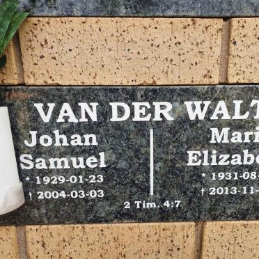 WALT Johan Samuel, van der 1929-2004 &amp; Maria Elizabeth 1931-2013