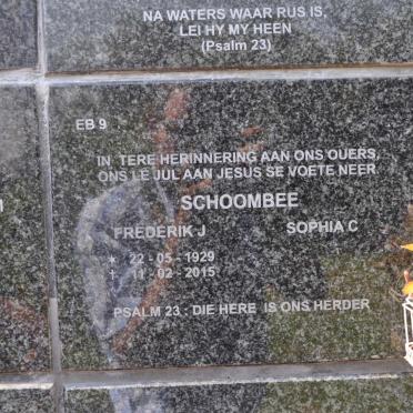 SCHOOMBEE Frederik J. 1929-2015 &amp; Sophia C.
