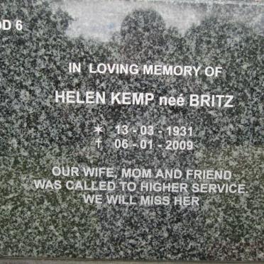 KEMP Helen nee BRITZ 1931-2009