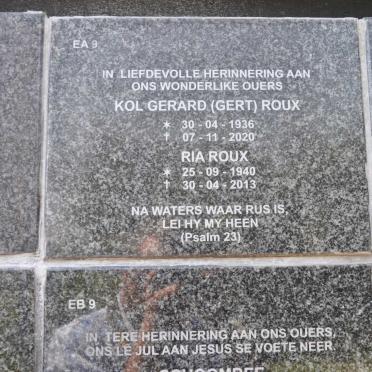 ROUX Gerard 1936-2020 &amp; Ria 1940-2013