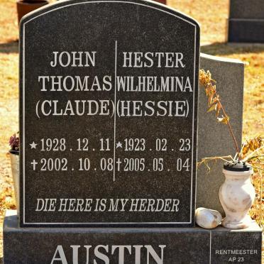 AUSTIN John Thomas 1928-2002 &amp; Hester Wilhelmina 1923-2005