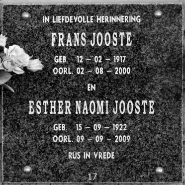 JOOSTE Frans 1917-2000 &amp; Esther Naomi 1922-2009