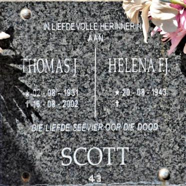 SCOTT Thomas J. 1931-2002 &amp; Helena F.J. 1943-