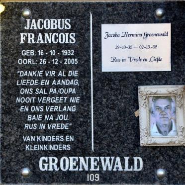 GROENEWALD Jacobus Francois 1932-2005 &amp; Jacoba Hermina 1935-2005