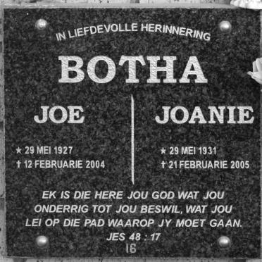 BOTHA Joe 1927-2004 &amp; Joanie 1931-2005