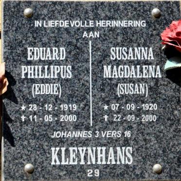KLEYNHANS Eduard Philipus 1919-2000 &amp; Susanna Magdalena 1920-2000