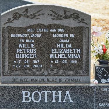 BOTHA Willie Petrus Burger 1917-2003 &amp; Hilda Elizabeth Wilhelmina 1919-