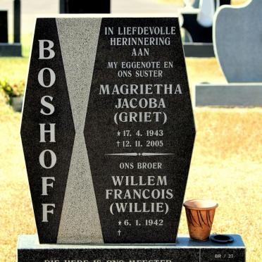 BOSHOFF Willem Francois 1942- &amp; Magrietha Jacoba 1943-2005