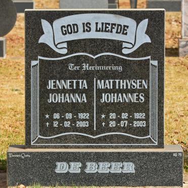 BEER Matthysen Johannes, de 1922-2003 &amp; Jennetta Johanna 1922-2003