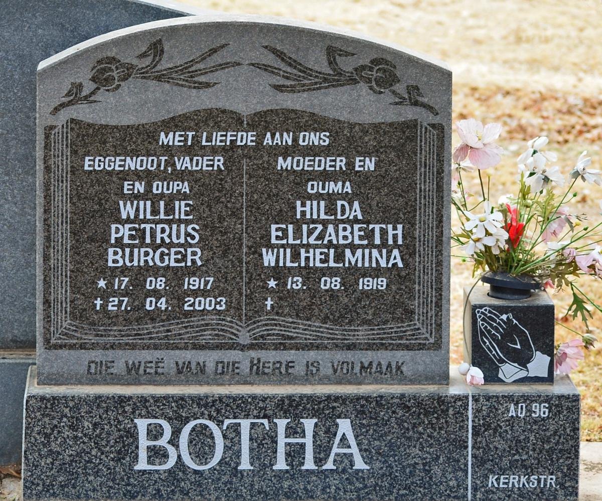 BOTHA Willie Petrus Burger 1917-2003 &amp; Hilda Elizabeth Wilhelmina 1919-