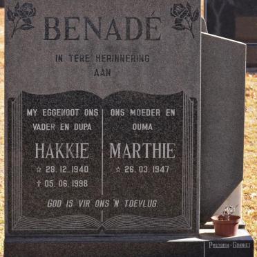 BENADÉ Hakkie 1940-1998 &amp; Marthie 1947-