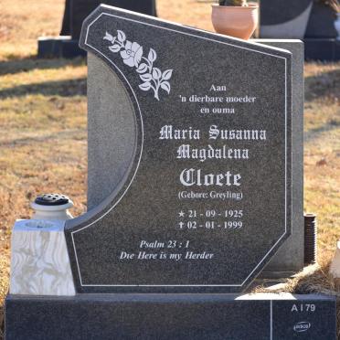 CLOETE Maria Susanna Magdalena nee GREYLING 1925-1999