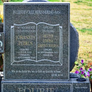 FOURIE Johannes Petrus 1933-2009 &amp; Hester Louisa Christofelina 1937-