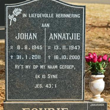 FOURIE Johan 1945-2011 &amp; Annatjie 1947-2000