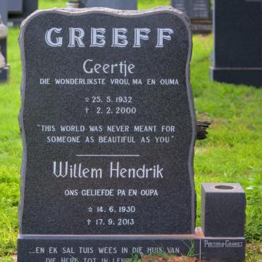 GREEFF Willem Hendrik 1930-2013 &amp; Geertje 1932-2000