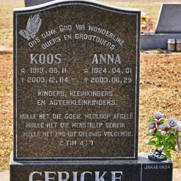 GERICKE Koos 1919-2003 &amp; Anna 1924-2003