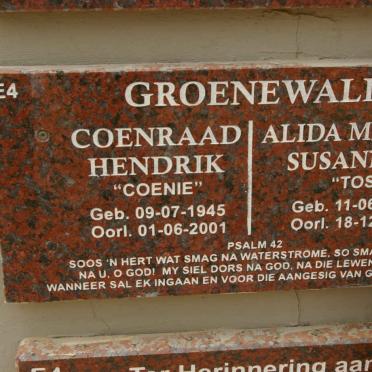 GROENEWALD Coenraad Hendrik 1945-2001 &amp; Alida Maria Susanna 1947-2005