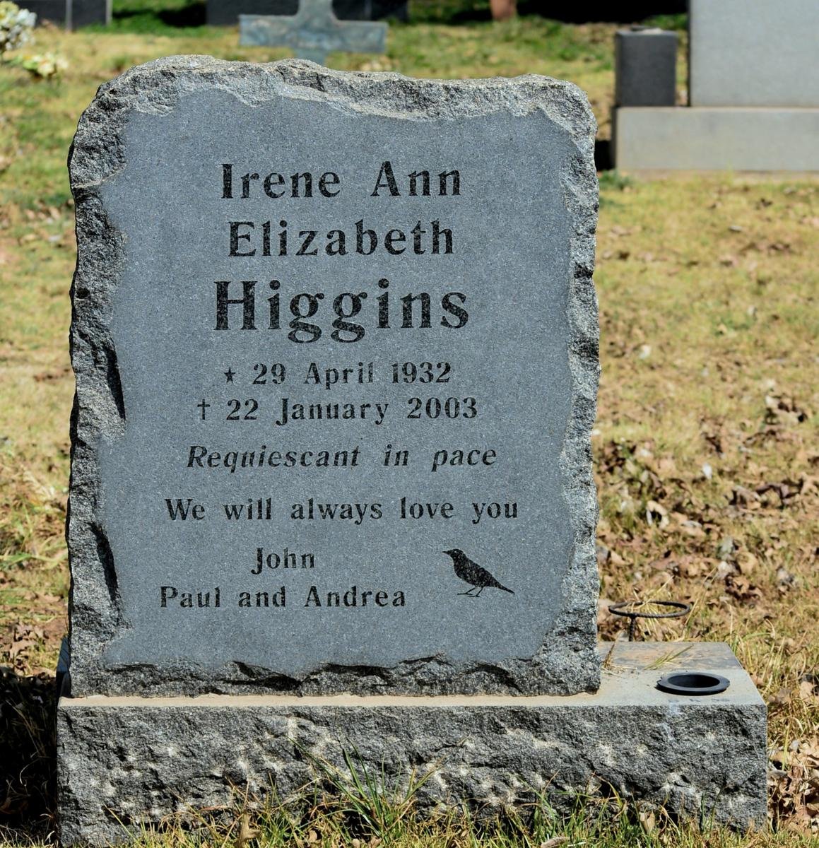 HIGGINS Irene Ann Elizabeth 1932-2003