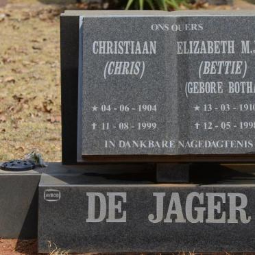 JAGER Christiaan, de 1904-1999 &amp; Elizabeth M.J.C. BOTHA 1910-1998