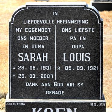 KOEN Louis 1921- &amp; Sarah 1931-2007