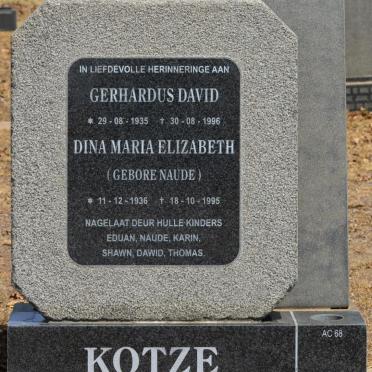 KOTZE Gerhardus David 1935-1996 &amp; Dina Maria Elizabeth NAUDE 1936-1995
