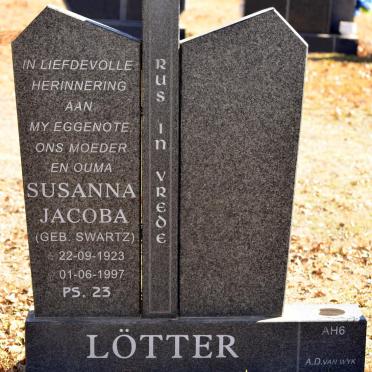 LÖTTER Susanna Jacoba nee SWARTZ 1923-1997