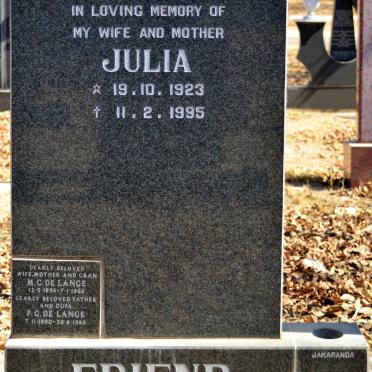 LANGE P.G., de 1890-1982 &amp; M.C. 1896-1966 :: FRIEND Julia 1923-1995