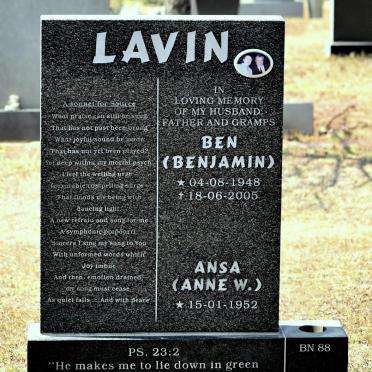 LAVIN Benjamin 1948-2005 &amp; Anne W. 1952-