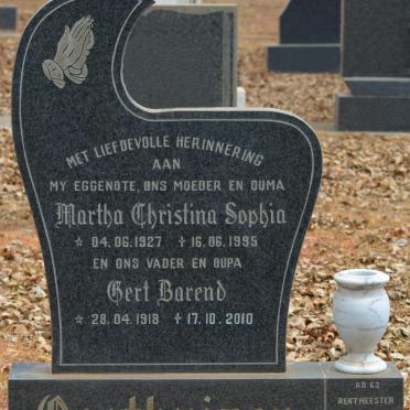 OOSTHUIZEN  Gert Barend 1918-2010 &amp; Martha Christina Sophia 1927-1995