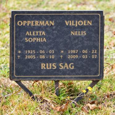 OPPERMAN Aletta Sophia 1925-2005 :: VILJOEN Nelis 1987-2009