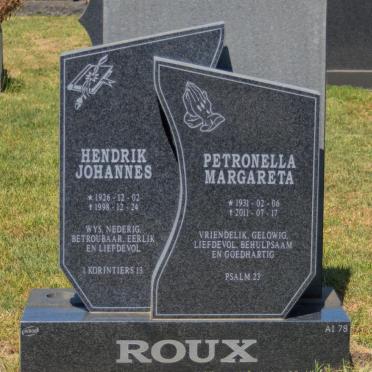 ROUX Hendrik Johannes 1926-1998 &amp; Petronella Margareta 1931-2011